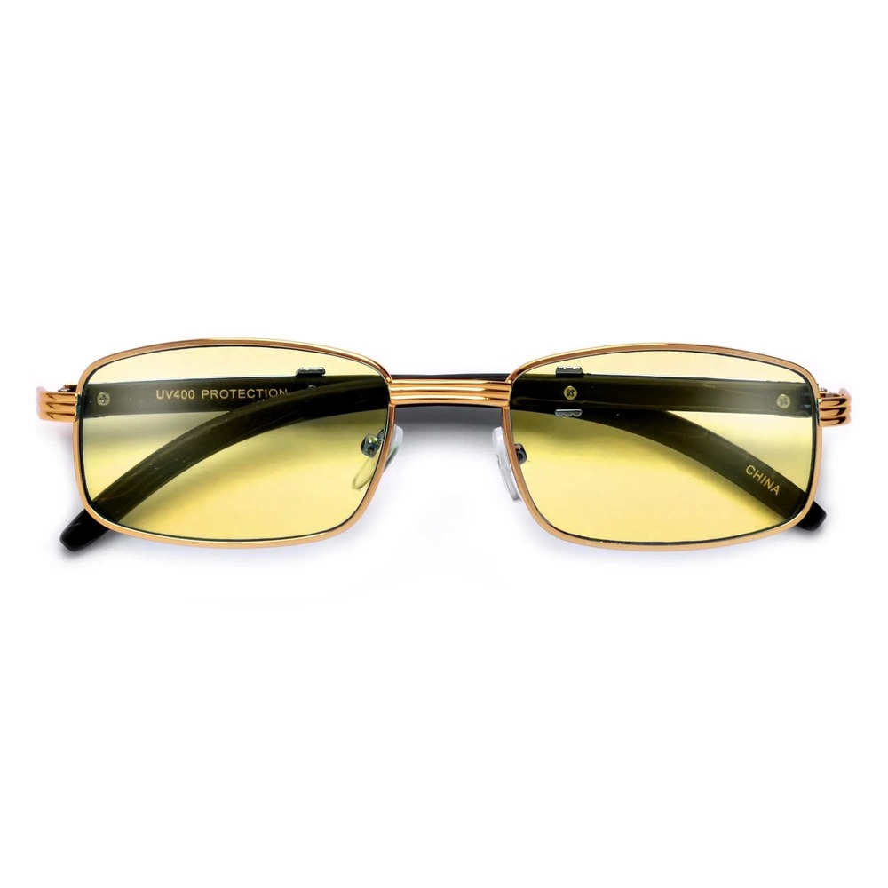 Gold Frame Sunglasses Yellow Lens UV400 Protection Men's Fashion Classic Street